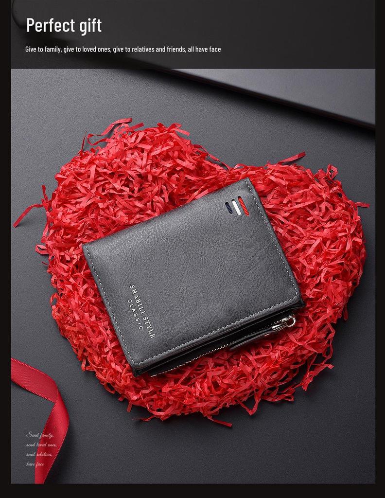Men's High-End Casual Zipper Wallet - Short, Large Capacity, Multifunctional Billfold & Coin/Card Holder.