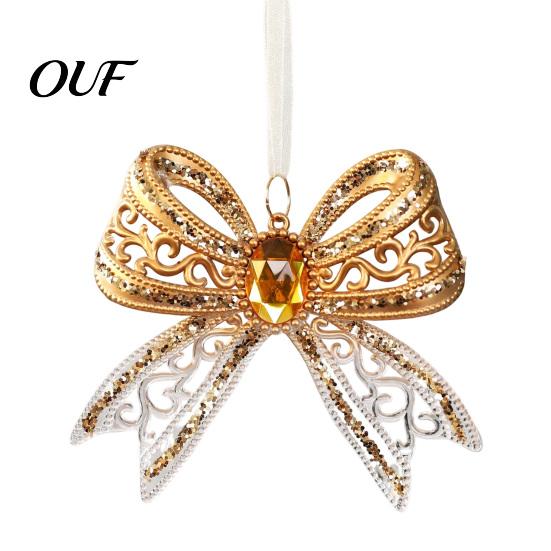 Decorative Bows for Gifts Acrylic Faux Crystal Bow Christmas Ornament, Sparkly Hollow Party Hanging Supplies Knot Decoration Home New Year Decor
