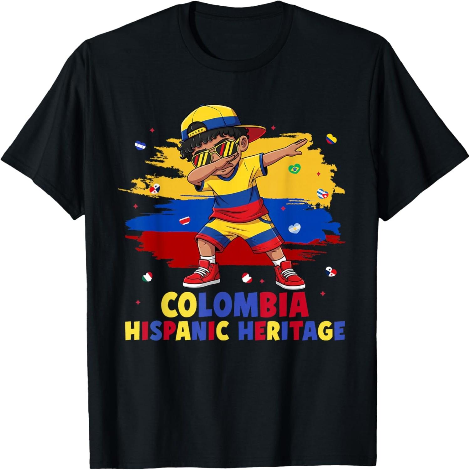 Dabbing Boy Colombia Hispanic Heritage Month Colombia Flag T-Shirt S