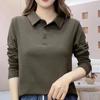 Colletto da donna alla moda tinta unita nuovo top a manica lunga con scollo a polo G per madre di mezza età, maglietta snellente e ringiovanente per primavera e autunno