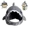 Funny Halloween Cat Apparel Shark Hood Hat, Winter Plush Warm Headgear, Cozy Cute Christmas Pet Dressing Supplies Hat Accessory for Cats Small