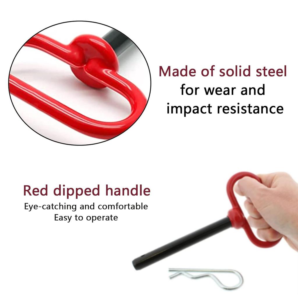 3/8 X 4 Inch Heavy Duty Tractor Hitch Pin & Clip, Red Handle Trailer Tow Hitch P For Tractors, RV, Truck, Boat, ATV, Car - Corrosion Resistant Solid