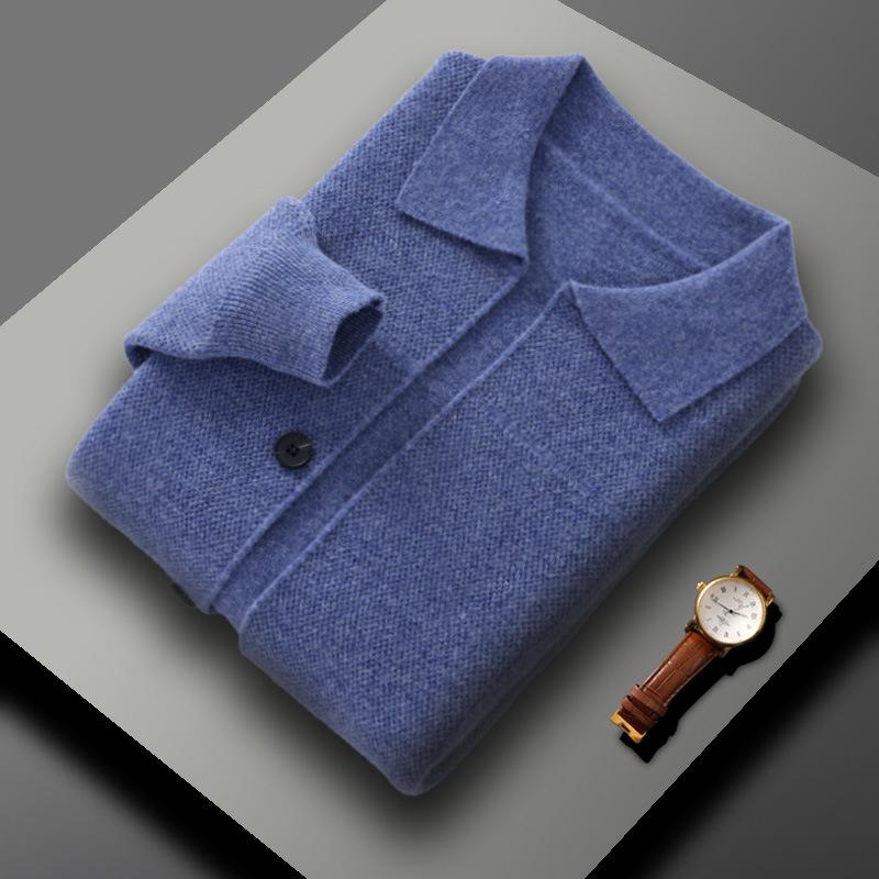 Men'S 100 Pure Wool Knitted Cardigan Lapel Button-Down Sweater Loose Plus Size Business High-End Jacket Trendy