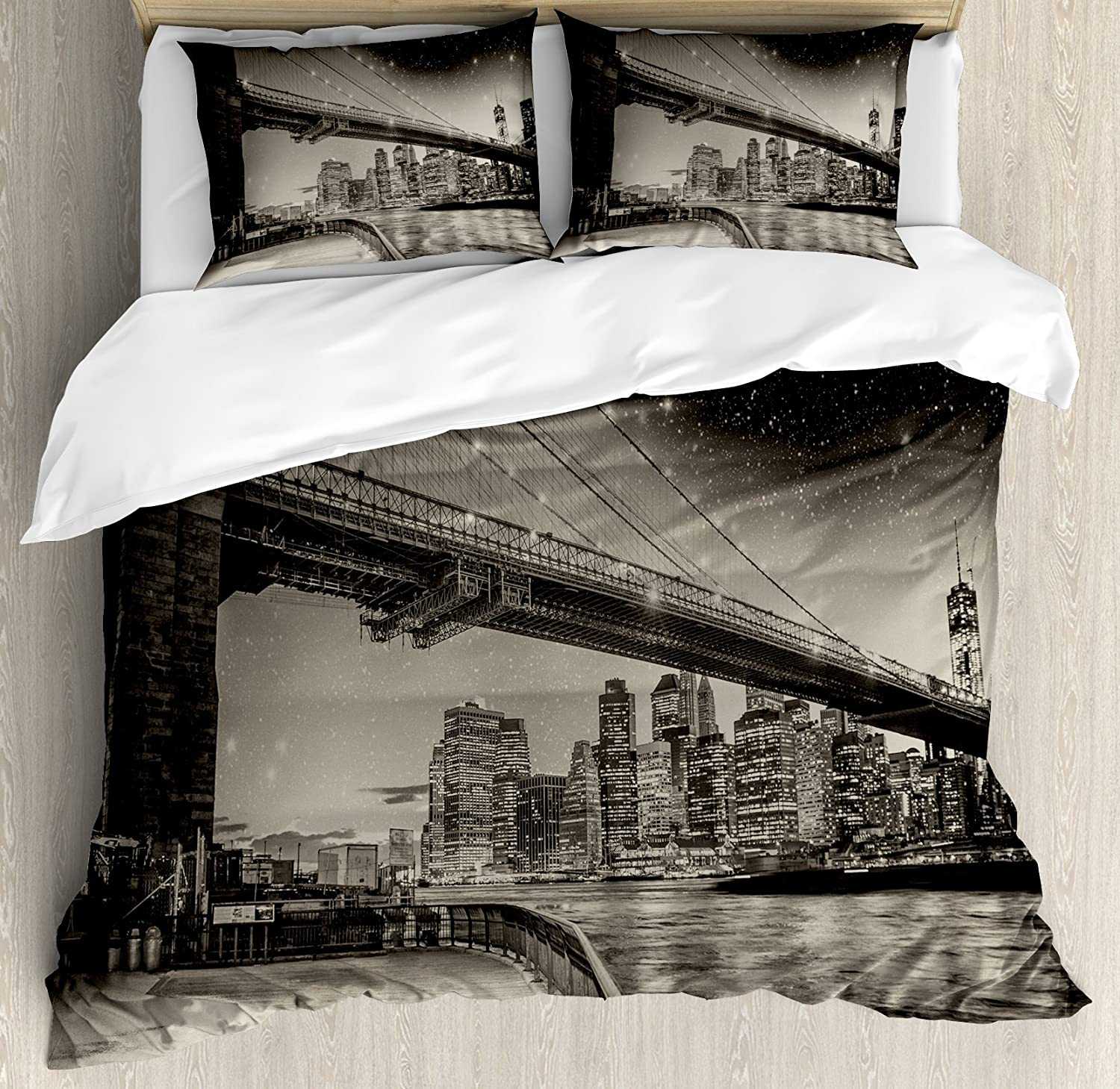 3 Stuks Beddengoed Collectie Business Stad Gezicht New York Zwart En Wit Dekbedovertrek Kussensloop Jongen Kind Tiener Meisje Beddengoedhoezen Collectie EU single(135x200cm)