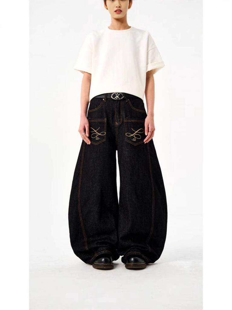 2025 Unisex Retro Hímzett Széles Szárú Farmer - Szúrásbiztos és Alkalmi Kaszás Stílus