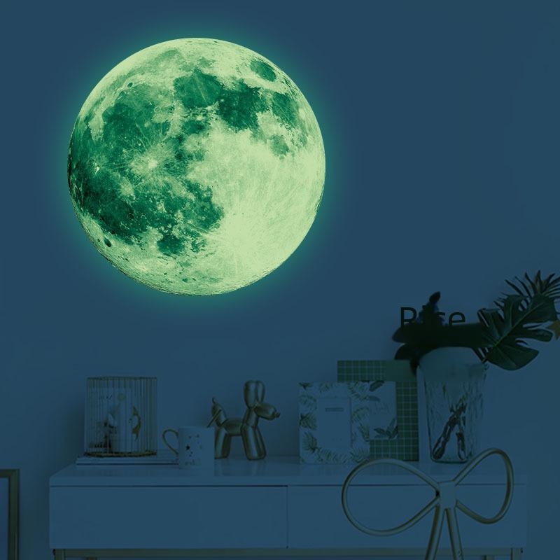 30cm Luminous Moon Wall Sticker - Children's Room Decor in Green, Blue, or Pink Light
