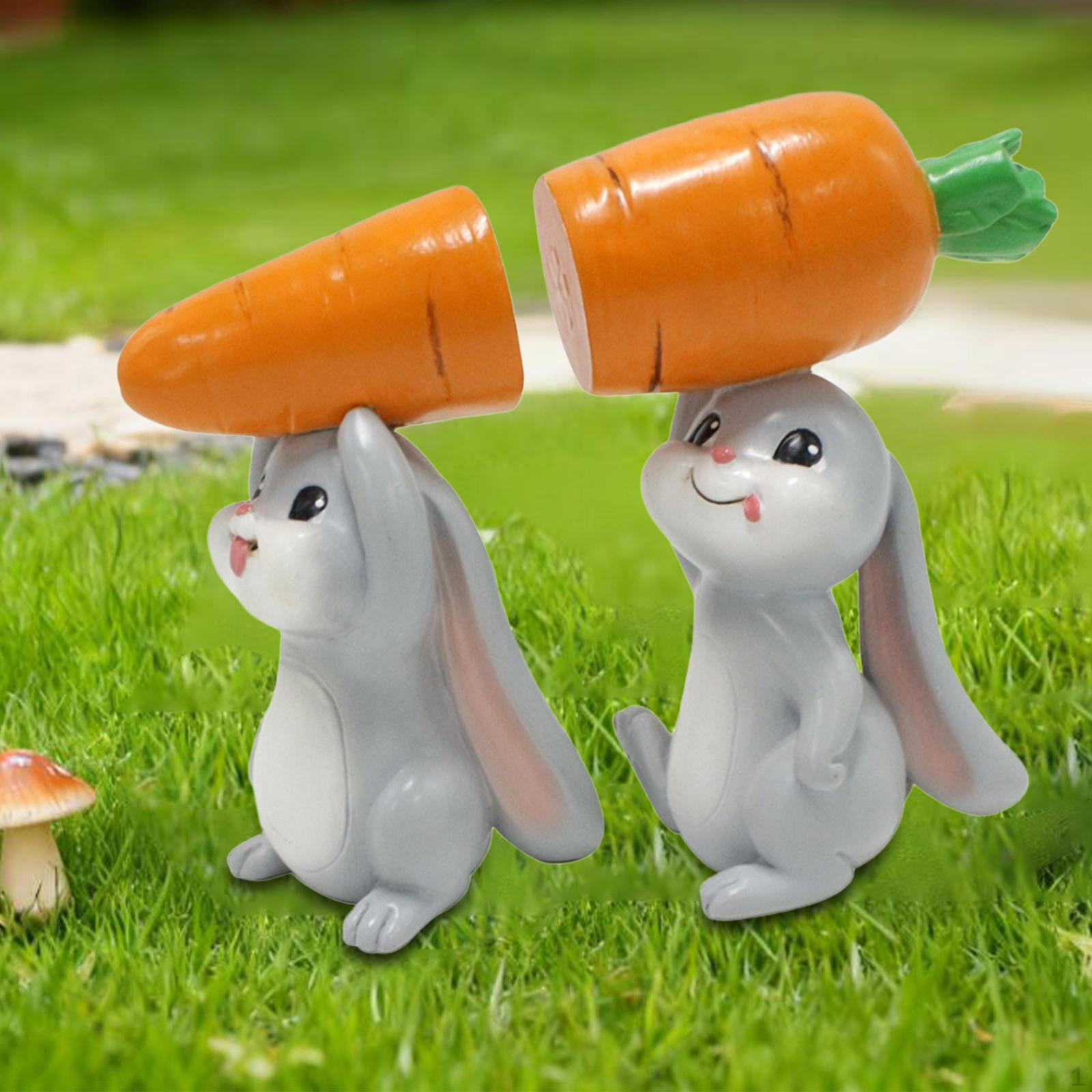 2 Pieces Easter Bunny Miniature Figurines Statues Cute Resin Small Sculptures Decoration for