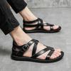 Fashion 2025 Summer Classic Black/White Men Rome Genuine Leather Roman Sandals Gladiator Breathable Sandals Romanas Hombre Flat Sandles