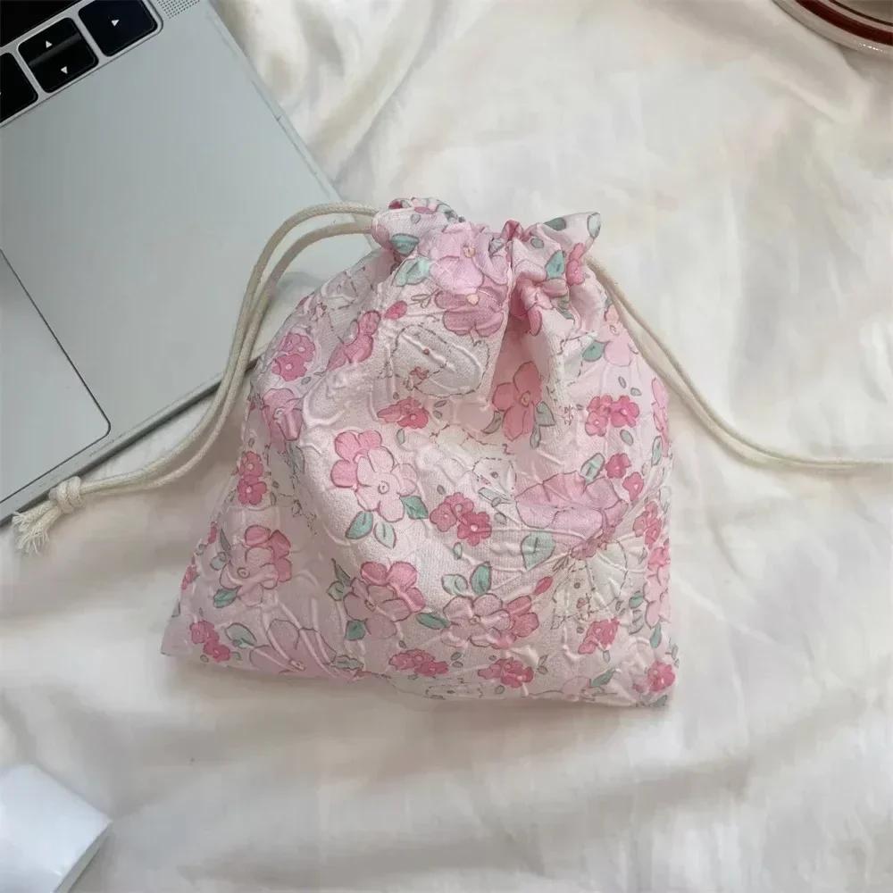 1PCS Women Girls Jewelry Lipstick Cosmetic Tote Rope Pouch String Bags Small Coin Purse Key Earphone Drawstring Storage Bag