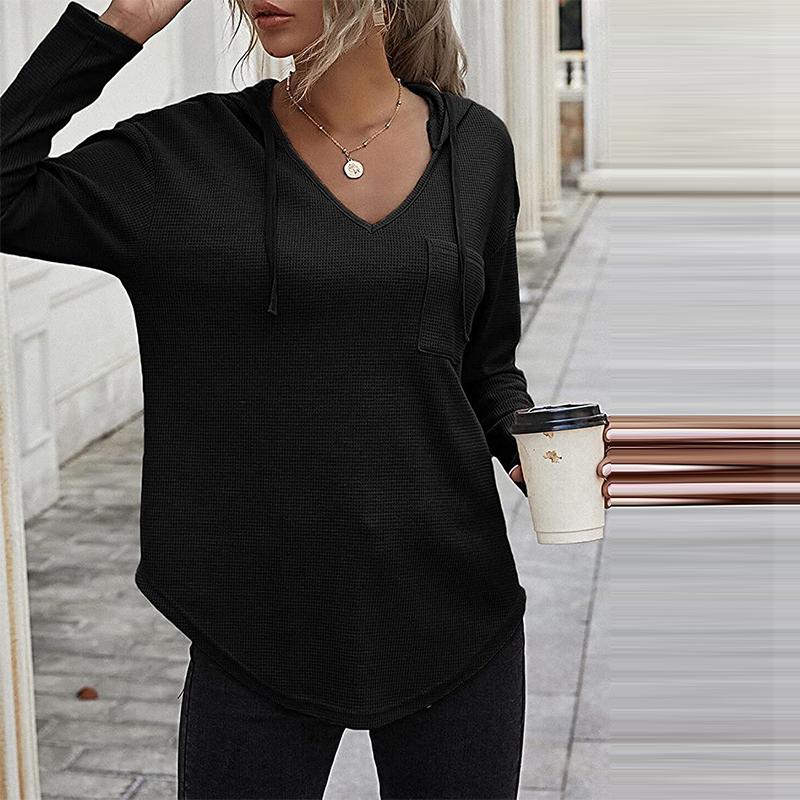 Dámské mikiny s kapucí do V s dlouhým rukávem Pulovr se stahovací šňůrkou Topy s kapsou