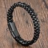 Black Leather Rope Cowhide Men's Double Chain Braided Bracelet Handmade Multilayer Leather Bracelet 2026