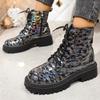Nouvelles Bottes d'Automne et d'Hiver pour Femmes Décontractées avec Rehausseur de Hauteur Intérieur Bottes à Paillettes Grande Taille à Lacets Avant Confortables Bottes pour Femmes