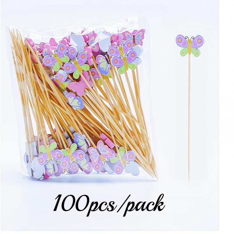 100pcs/pack Butterfly themed bamboo sticks exquisite and fashionable bamboo skewers, themed bamboo skewers, Roostertail skewers, fruit skewers