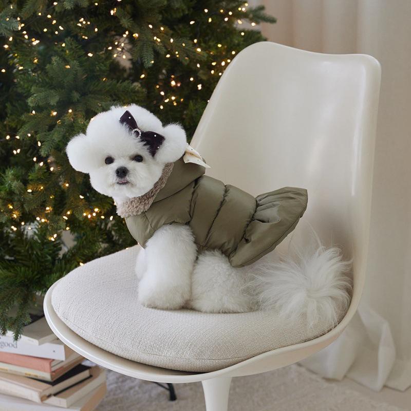 Thick Winter Pet Clothes: Hooded Bowknot Cotton Outfit for Small Dogs