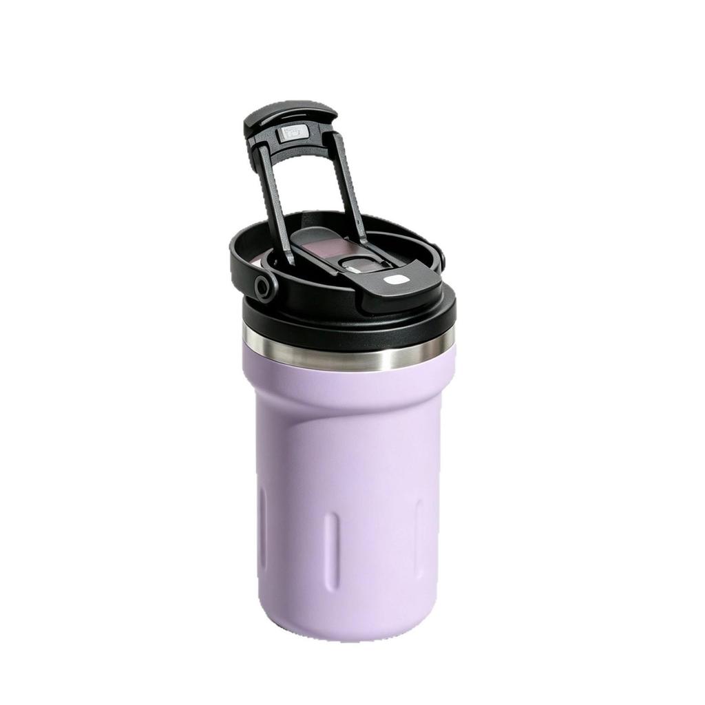 Portable Stainless Steel Double-Walled Coffee Thermos with Handle and Straw