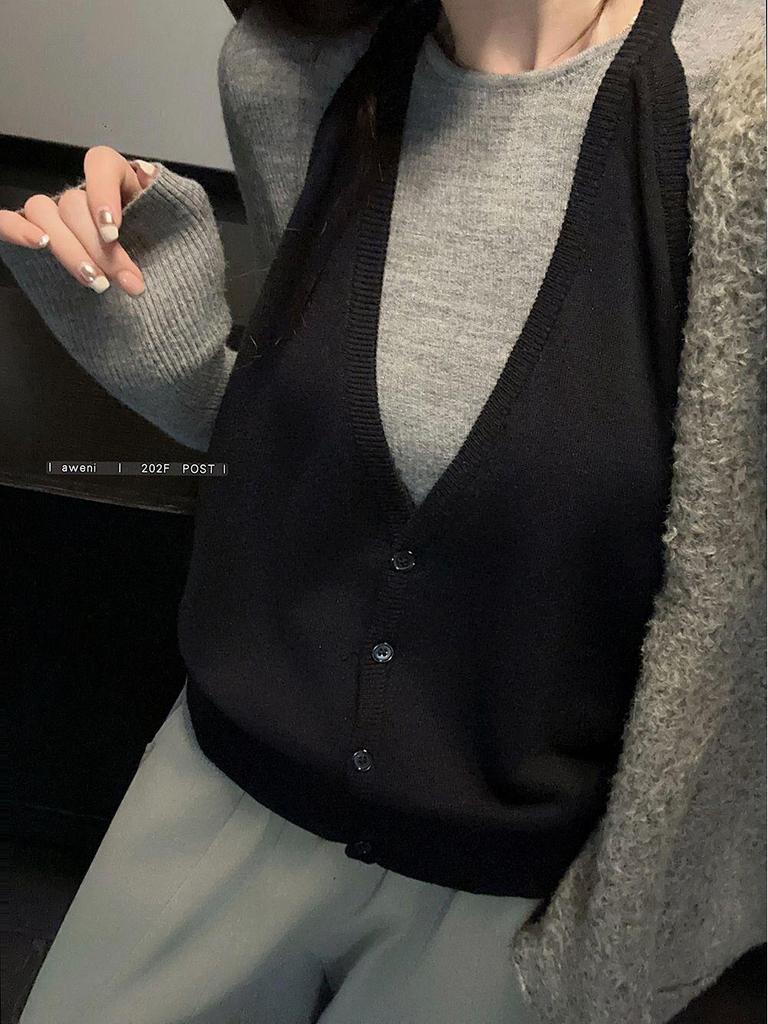 Korean Style Knitwear & Halter Vest with Casual Pants Women's Three-Piece Set