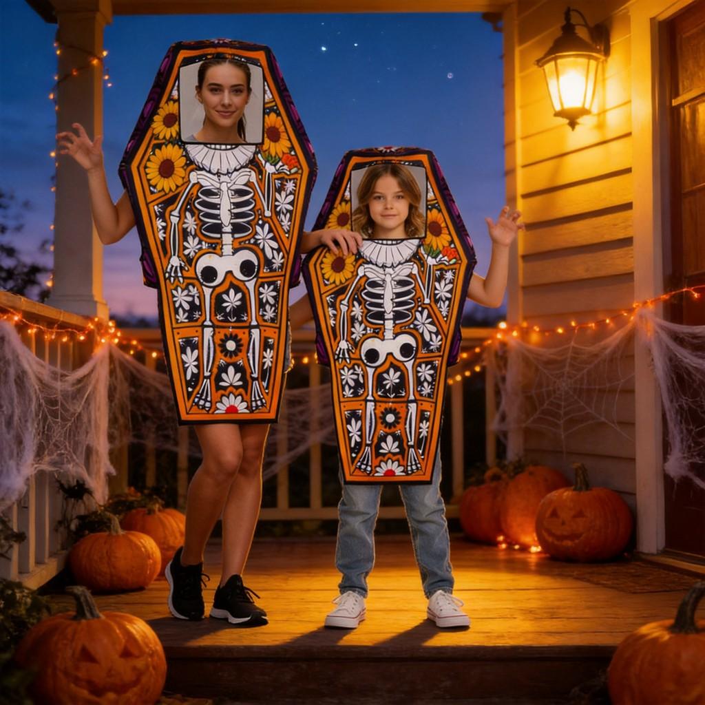 Halloween Party Costume For Adults And Teens Spooky Skeleton Coffin Cosplay Stage Outfit