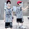 Boys Summer Quick Dry Basketball Vest Suit 5-14 Years Fashion Sleeveless T-shirt + Shorts 2-piece Kids Thin Sports Set