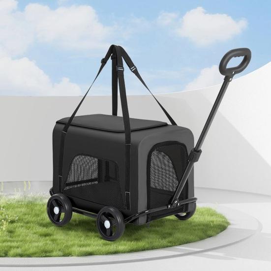 Köpek Pusetli 4 Tekerlekli Evcil Hayvan Pusetli 360° Dönebilen Geri Çekilebilir Saplı Havalandırmalı