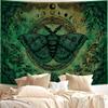Luna Moth Tapestry, Witchy Print with Moon Phases, Mushrooms & Botanical Details, Green Wall Hanging for Bedroom, Occult Decor