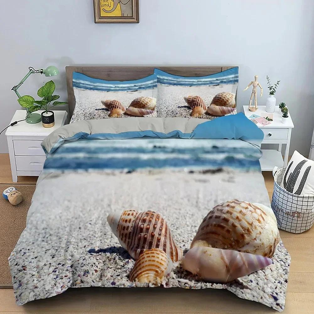 Seaside Beach 3D Duvet Cover Bedding Set Comforter Linen Pillowcases Quilt Cover Home Decor Single Double Twin King