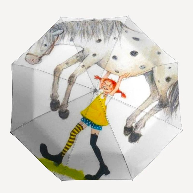 Pippi Longstocking Theme Automatic Umbrella, Lightweight & Portable, 8 Rib, Perfect for Outdoor Travel, Birthdays, Christmas, Gifts.