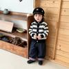 Children'S Striped Knitted Cardigan Set Baby Color Button Sweater Plus Plaid Curled Jeans Two-Piece Set Trendy