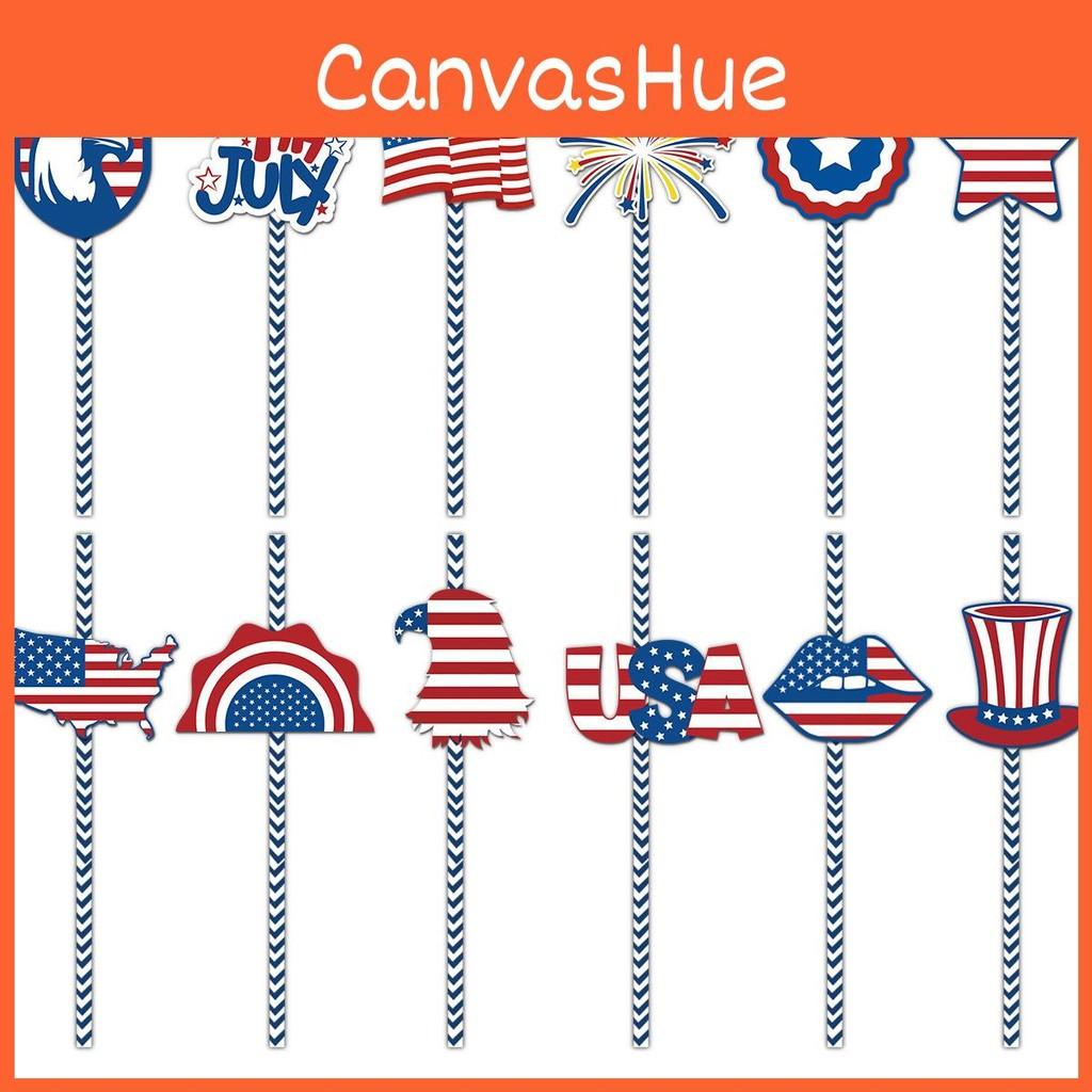 Independence American Day Paper Straws With Stars Flags For Party Decorations