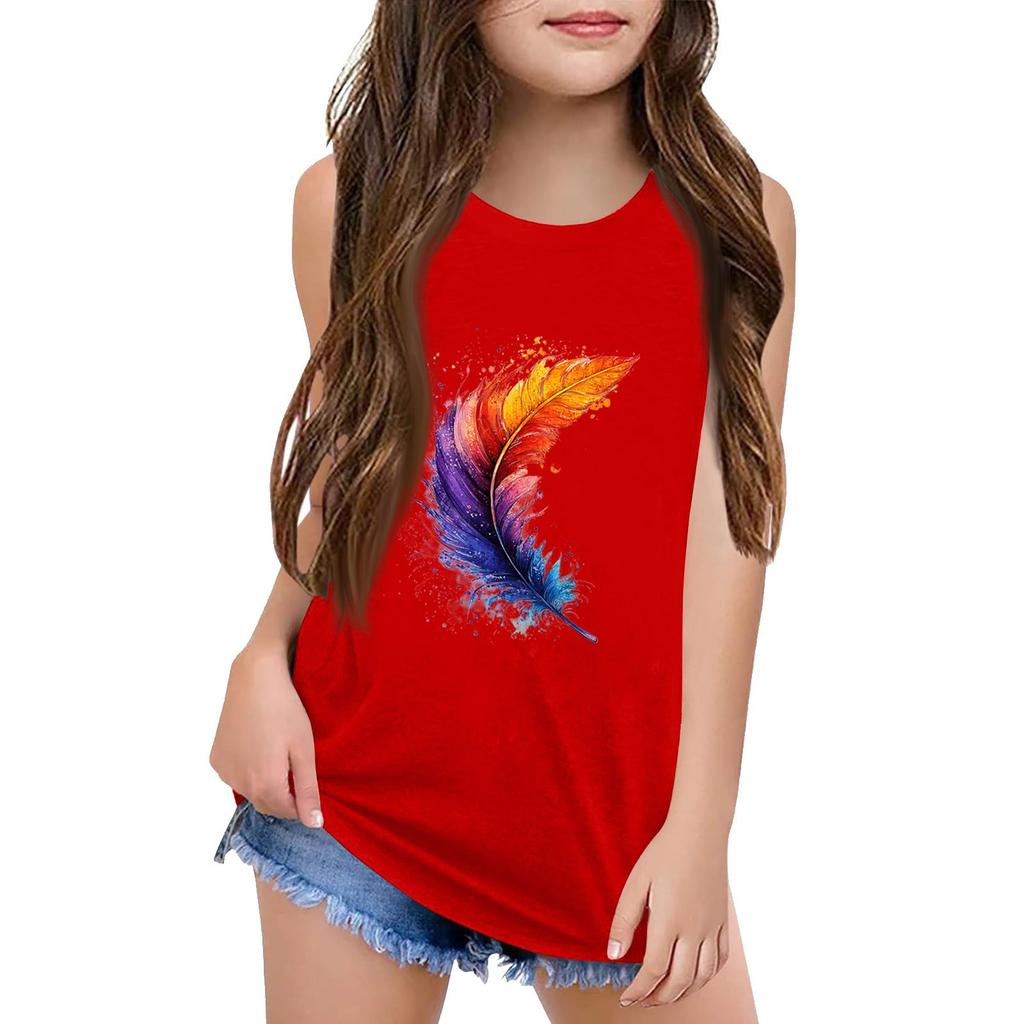 Girls Kids Summer Crewneck Sleeveless Shirts Tank Tops
