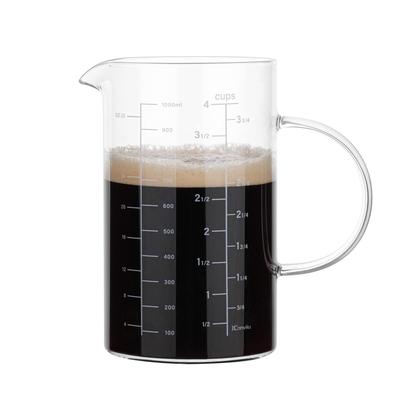 1000ml Measuring Cup, Measuring Glass, Tumbler, Glass, Home & Commercial Kitchenware, Microwave Safe, with Measuring Marks, Handle, for Espresso,