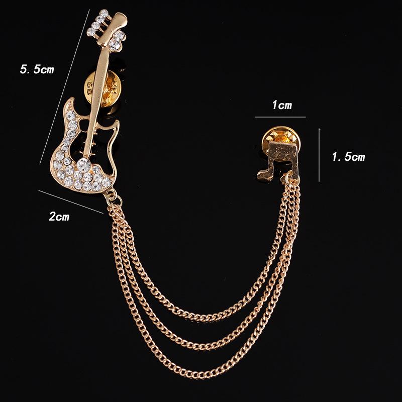 Men's Korean Style Eagle Guitar Brooch with Rhinestone Chain Badge