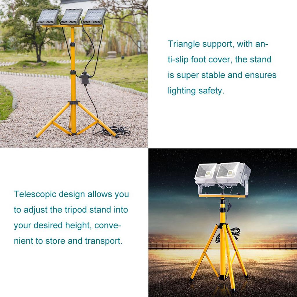 Hvy Duty Telescopic Tripod Stand for LED Work Lights, Height with Two Button, Antislip Base Industrial Lighting for Construction Site Wareh
