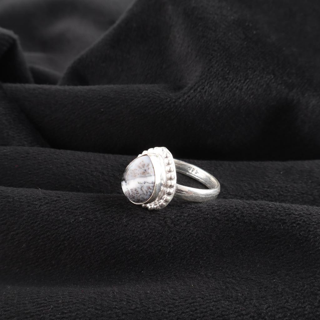Natural Dendrite Opal Gemstone 925 Sterling Silver Handmade Jewelry Designer Wedding Ring For Braid RR-77-30