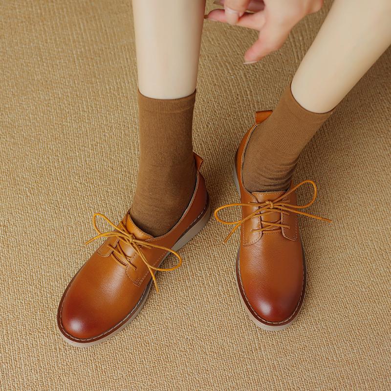 Basic Women Pumps Round Toe Mature Genuine Leather Office Lady Shoes Woman Lace-Up Thick Heels 2024 Spring New Heels Women