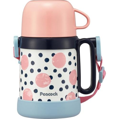 The-peacock Thermos Industry (The-peacock) Peacock Water Bottle, 0.36L/0.4L, 2-way Insulated, Stainless Steel Thermos Bottle, for Kids, One-Touch Cup,