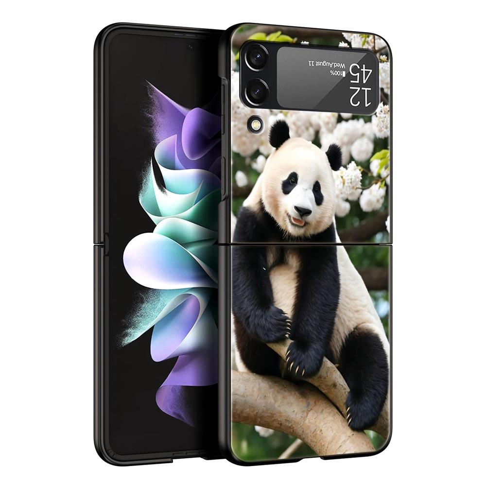 Phone Case For Samsung Galaxy Z Flip 3 4 5 Hard Black Folding PC Luxury For Samsung Z Flip3 Cover Protect Shell Fubao Panda