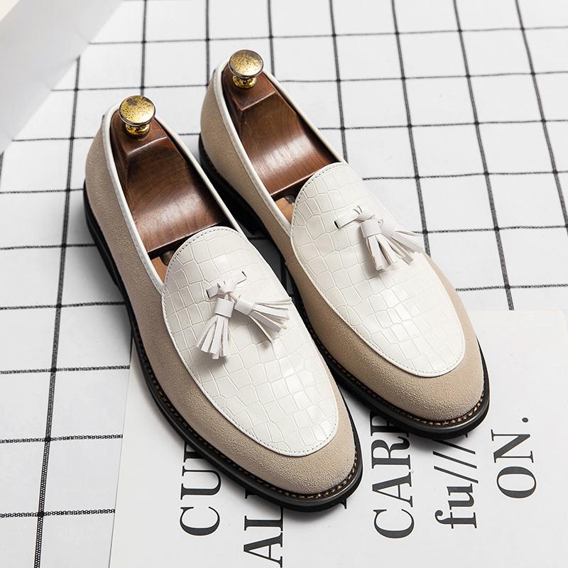 Fashion Luxury Brand Designer New Men Tassels Patchwork Dress Shoes Moccasins Wedding Prom Homecoming Party Loafers Zapatos Hombre
