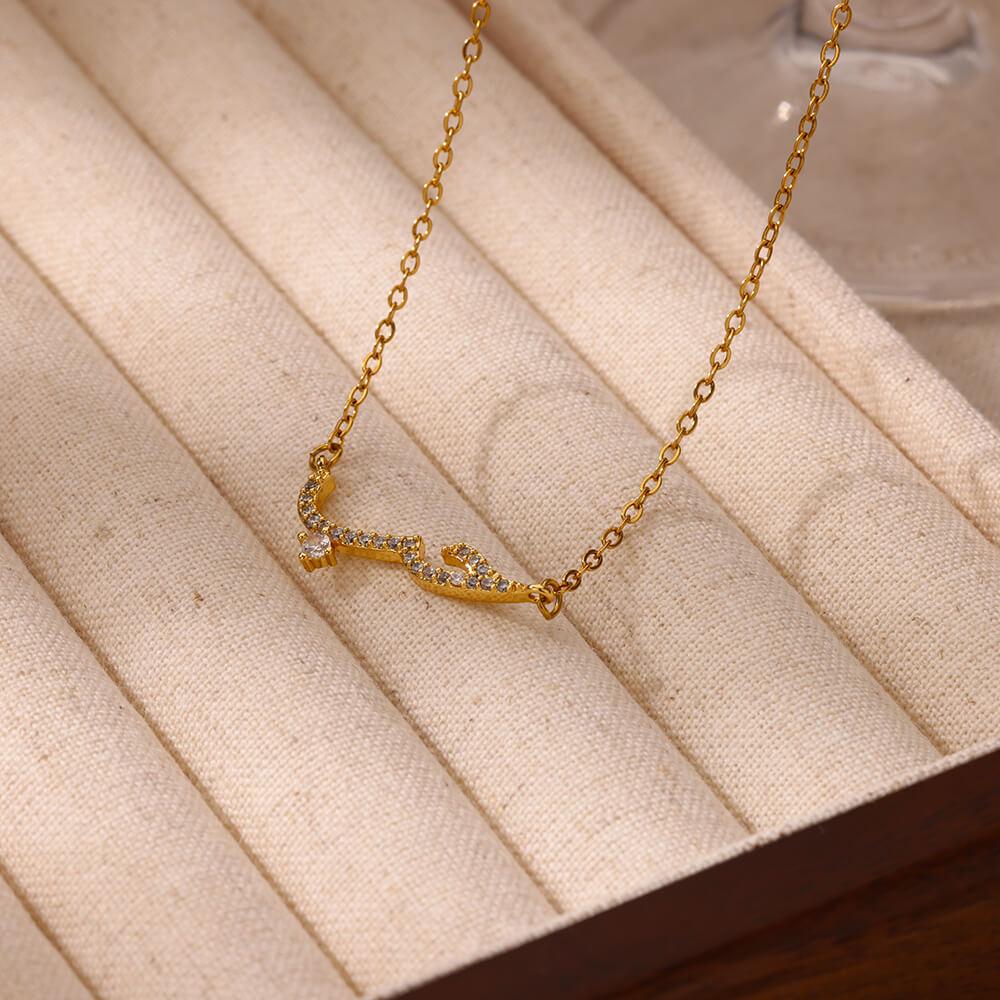 Luxury Zircon Arabic Necklace For Women Love Letter Pendant Stainless Steel Gold Color Clavicle Chain Couple Jewelry Gift