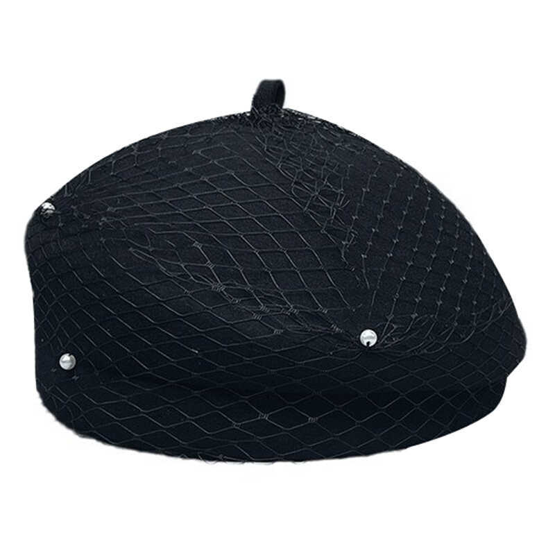 French Celebrity Pearl Mesh Wool Beret Female Autumn And Winter Face Small Elegant Retro Painter Top Hat Foreign Style