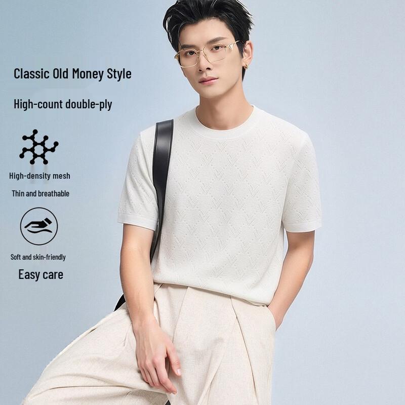 SHANSHAN Men s Breathable Hollow Knit Short Sleeve T-Shirt M