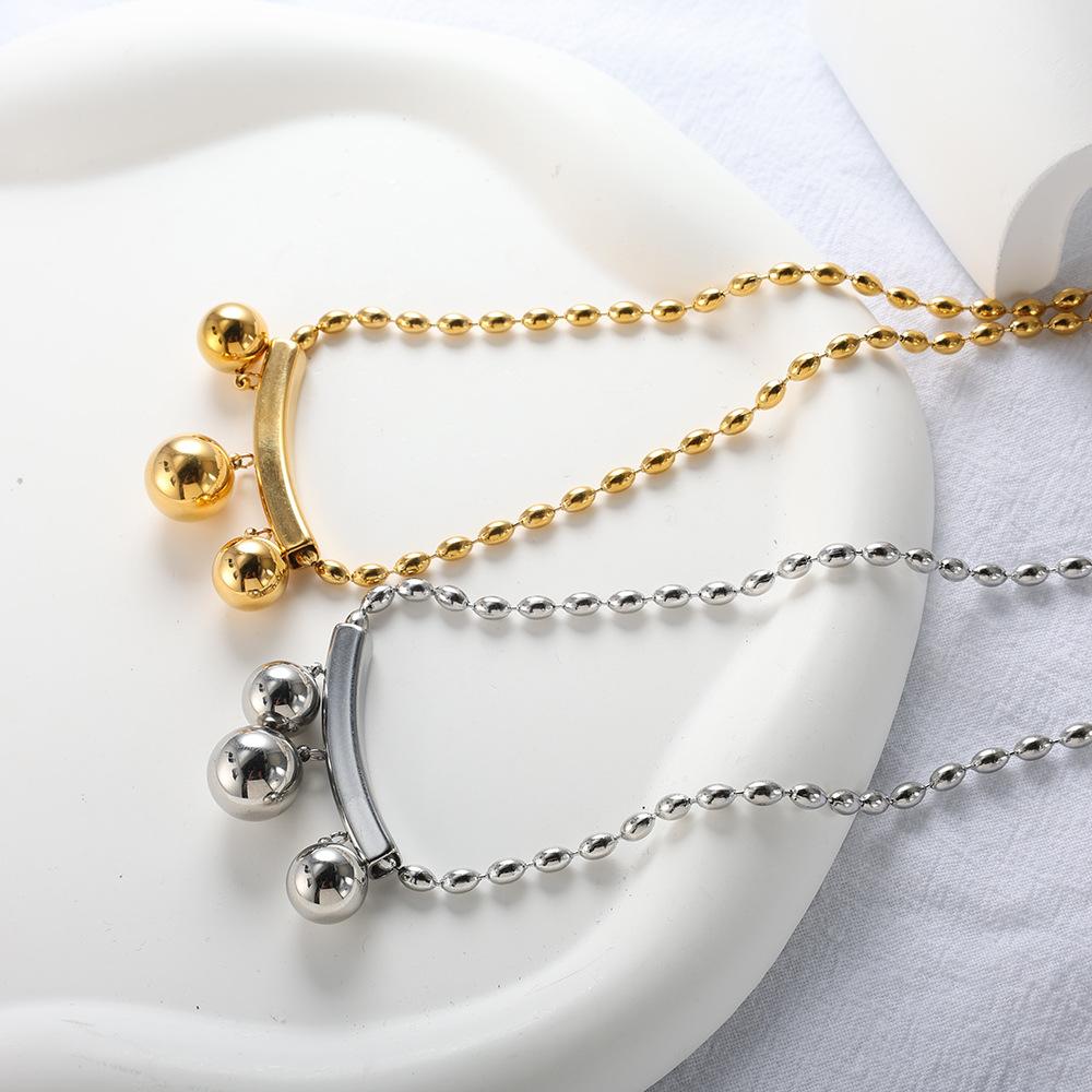 Western-style Trendy Stainless Steel Bead Pendant Necklace WomenEurope America Style Non-fading 18k Gold-plated Lightweight