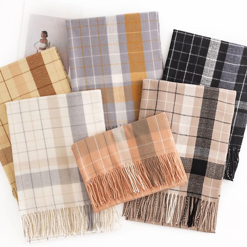 Womens Plaid Scarf Faux Cashmere Long Shawl Winter Warmth Neck Protection Commute