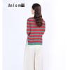 Anlom Women's Striped Cotton Linen Blend 3/4 Sleeve Knit Top
