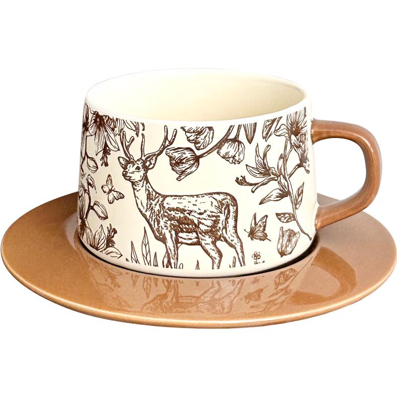 Vintage Ceramic Coffee Mug with Saucer Set