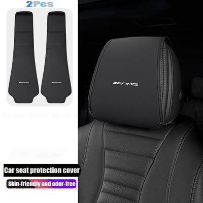 2Pcs Car Seat Headrest Cover Leather Protective Case Sticker For Mercedes Benz AMG A B C E G CLA GLA GLC W211 W214 W205 W203W204