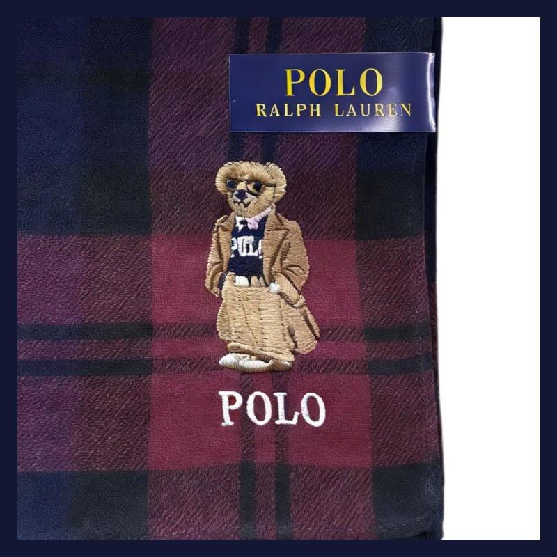 Polo Ralph Lauren Bear Pattern Embellished Silk Scarf, Same Style for Men and Women, Burgundy Xfj 069
