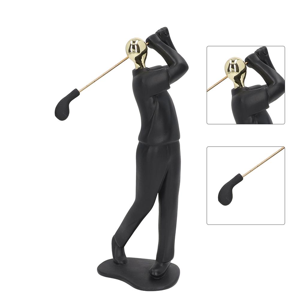 Golfer Figurine Matte Black Beautiful Posture Antislip Base Smoothing Line Golfer Man Statue for Bookshelf Desk Cabinet