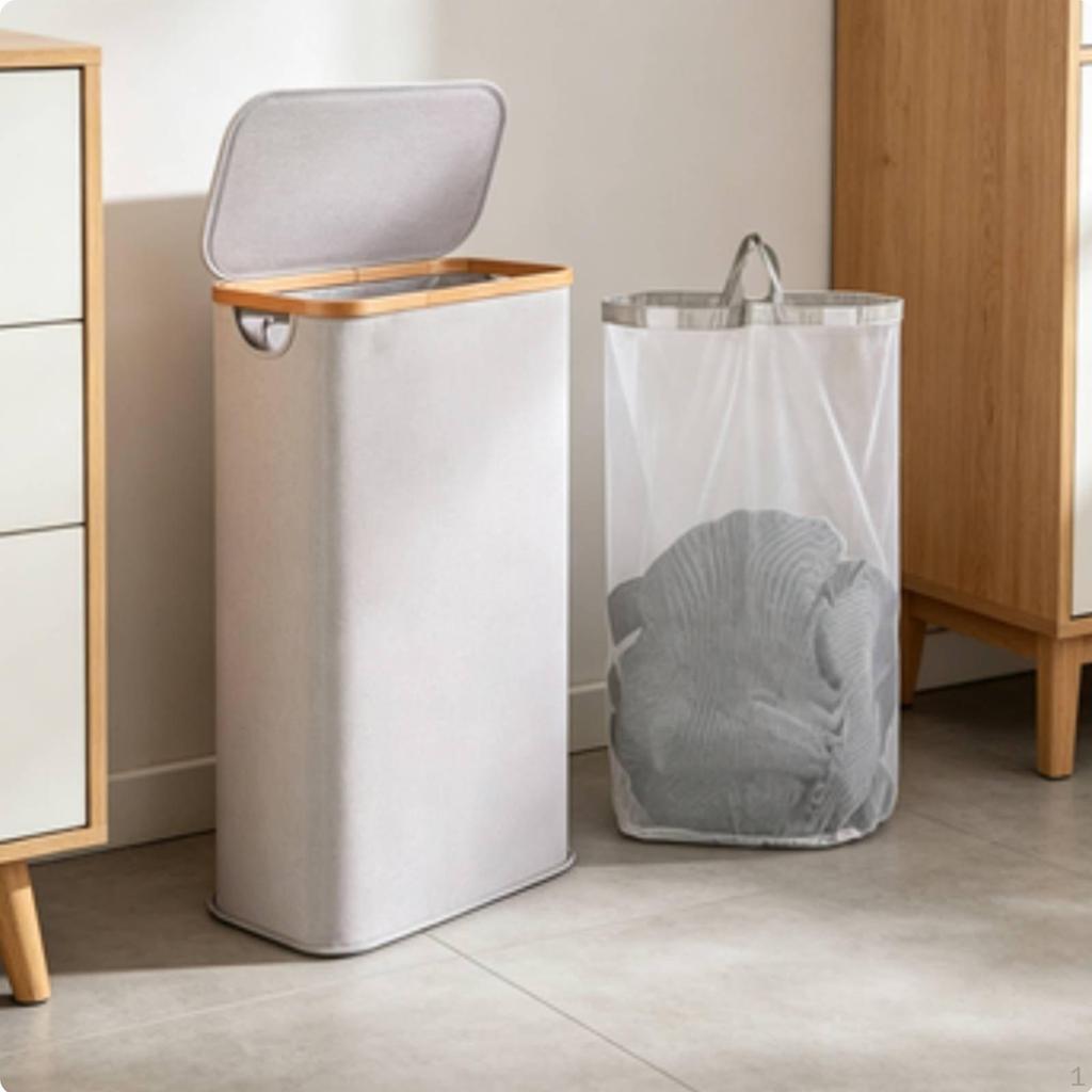 Bamboo Frame Foldable Laundry Basket Waterproof Dustproof