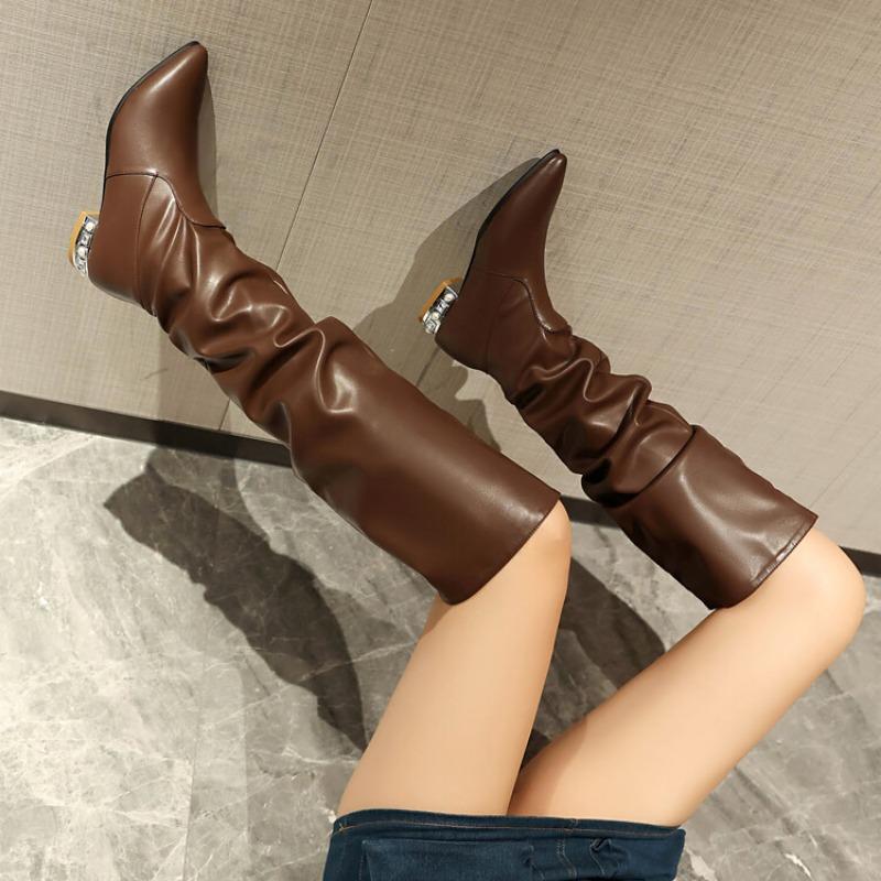Fashion New Pleated Lazy Autumn Winter Women Knee High Boots European American 3cm Low Heel Commuting Shopping Long Boots Sizes 32-46