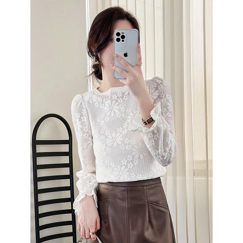 Women's Autumn Jacquard Round Neck Flare Sleeve Blouse